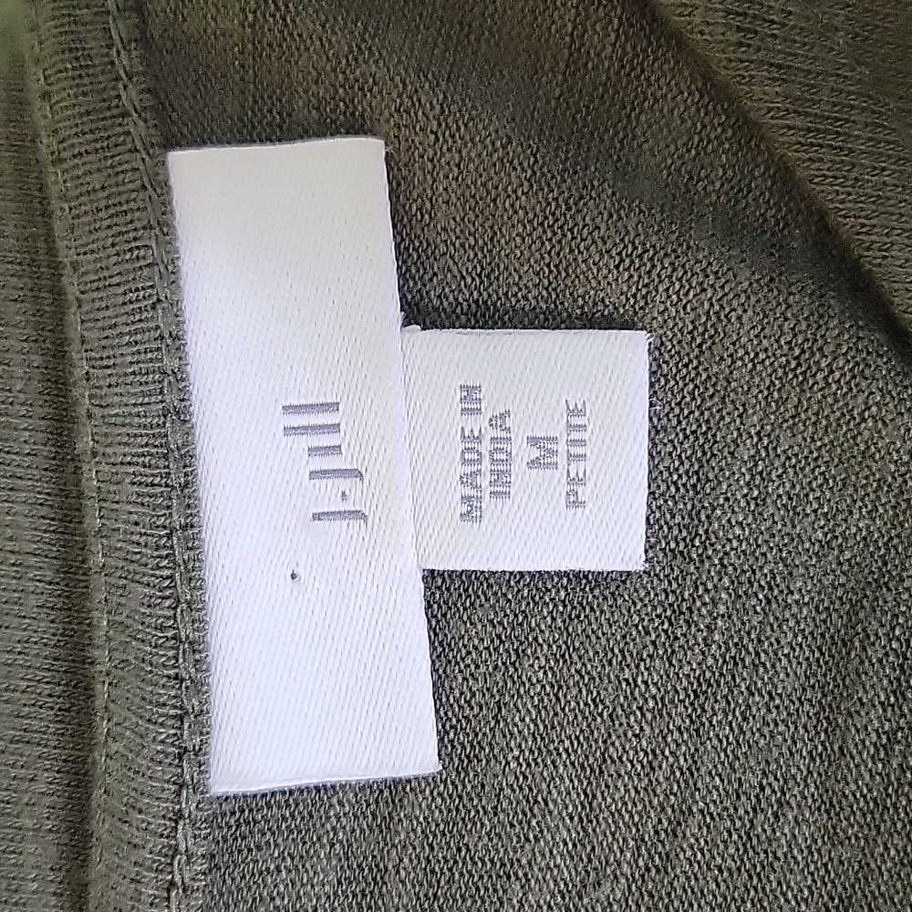 J. Jill Olive Green Slub Knit Short Sleeve Fringe Trim Dress Size Medium Petite - Picture 6 of 8